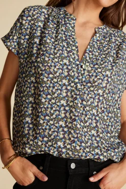 Amour Vert Renata Crepe Blouse RennesSkyBlueFloralPrint Best