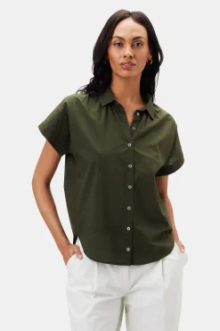 Amour Vert Renata Full Placket Blouse OliveGreen Best