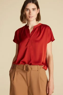 Amour Vert Renata Stretch Silk Blouse Rust Outlet