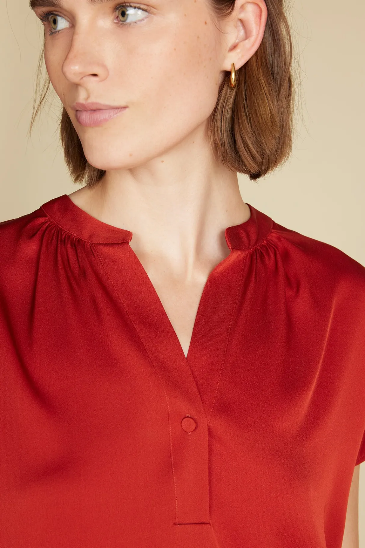 Amour Vert Renata Stretch Silk Blouse Rust Outlet