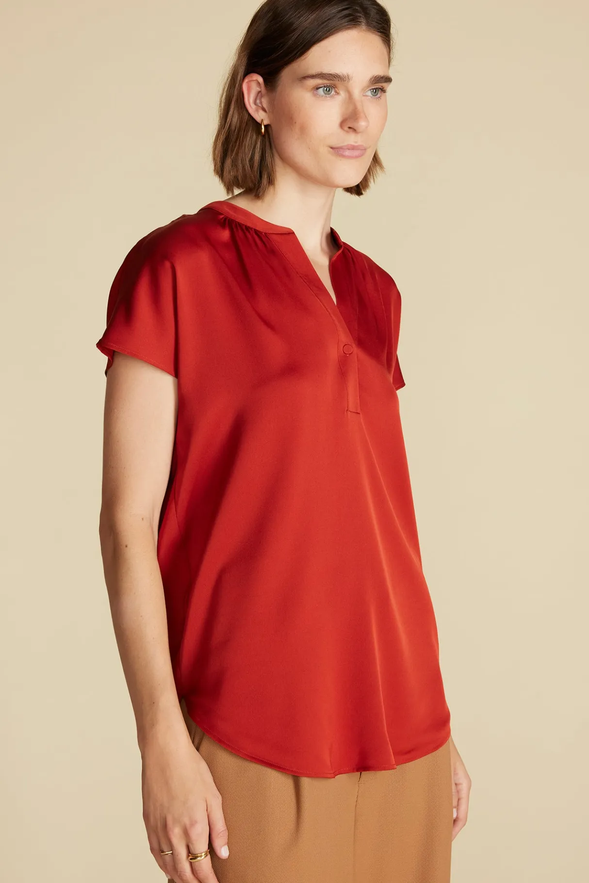 Amour Vert Renata Stretch Silk Blouse Rust Outlet