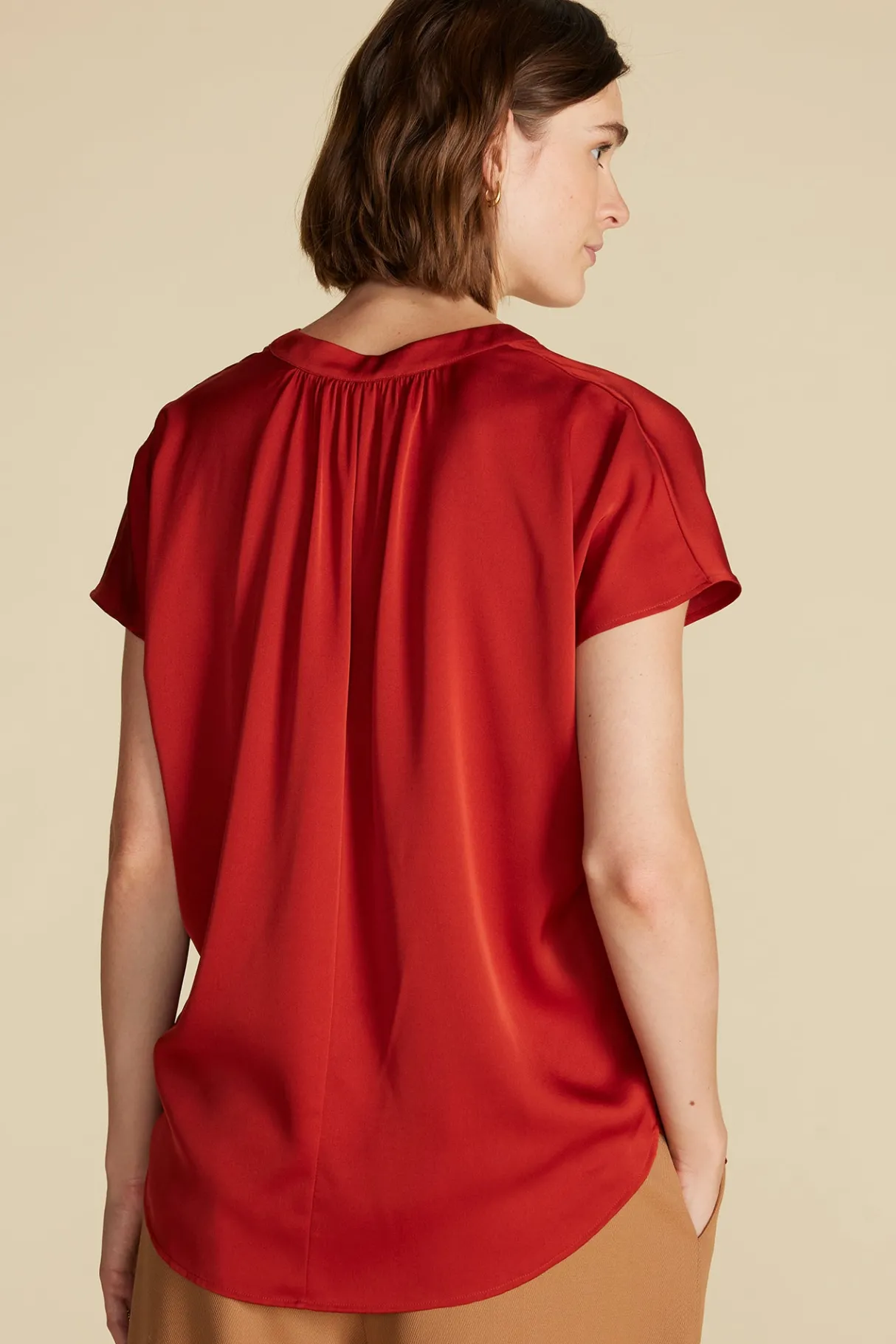 Amour Vert Renata Stretch Silk Blouse Rust Outlet