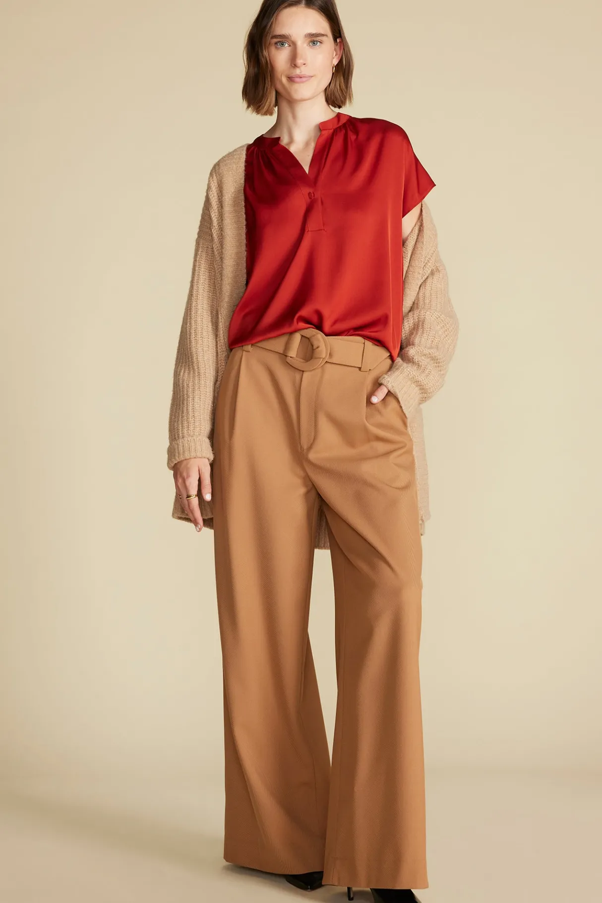 Amour Vert Renata Stretch Silk Blouse Rust Outlet