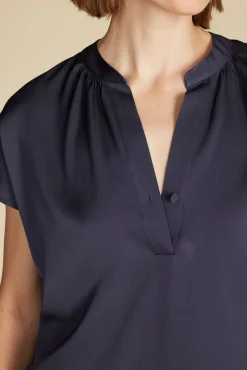 Amour Vert Renata Stretch Silk Blouse NightSkyBlue Discount