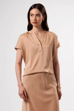 Amour Vert Renata Stretch Silk Blouse Biscotti Hot