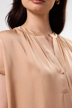 Amour Vert Renata Stretch Silk Blouse Biscotti Hot