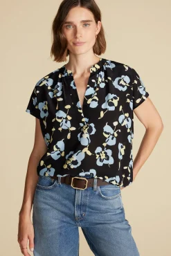 Amour Vert Renata Washable Silk Blouse BlackPenseeFloralPrint Sale