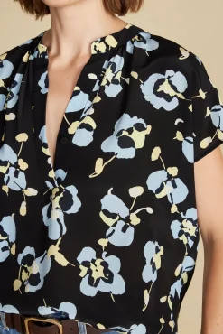 Amour Vert Renata Washable Silk Blouse BlackPenseeFloralPrint Sale