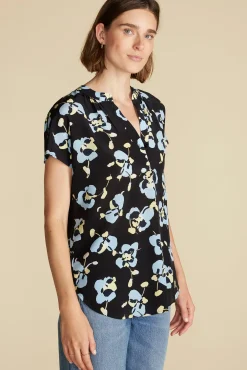 Amour Vert Renata Washable Silk Blouse BlackPenseeFloralPrint Sale