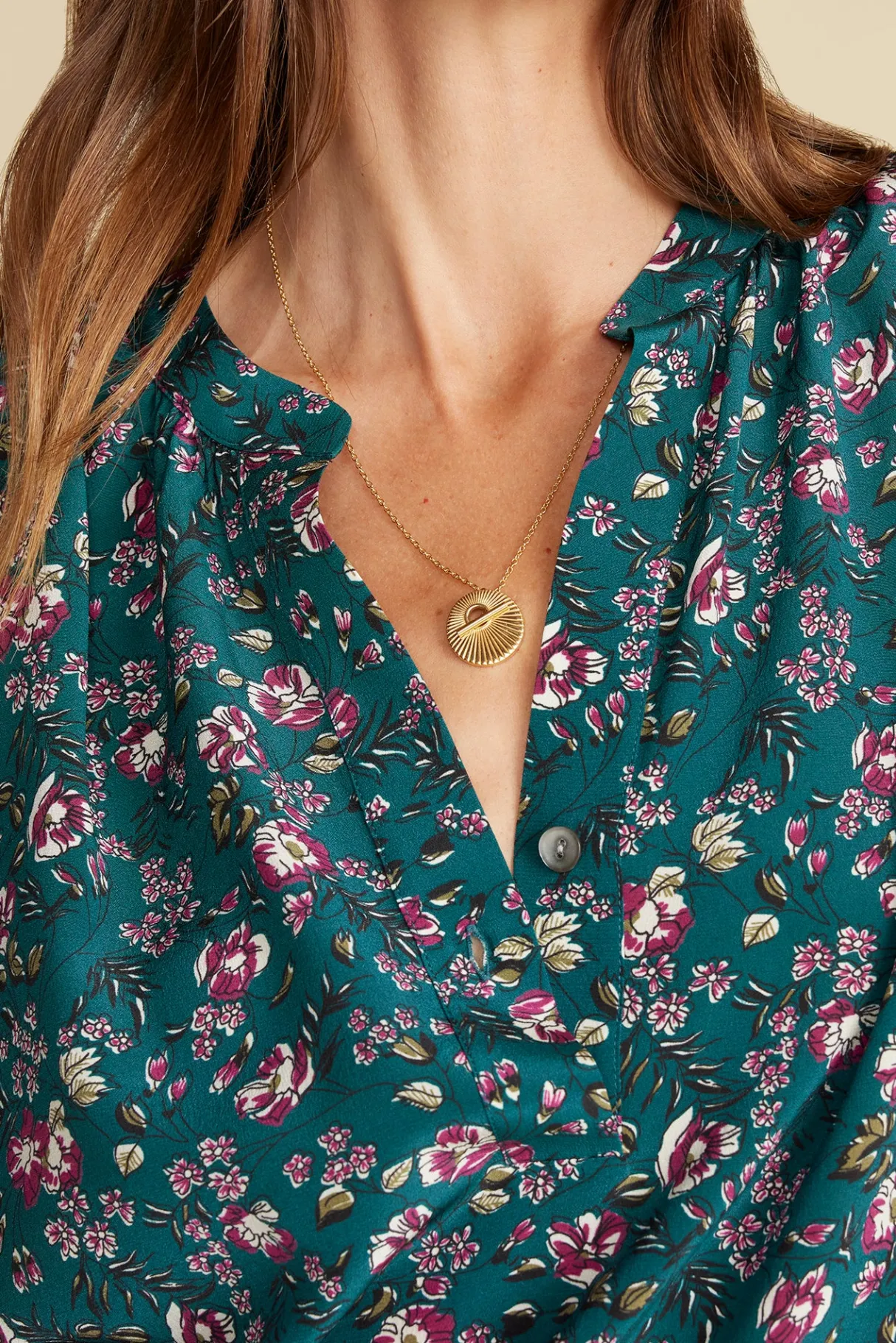 Amour Vert Renata Washable Silk Blouse ChloeGreenFloralPrint Fashion