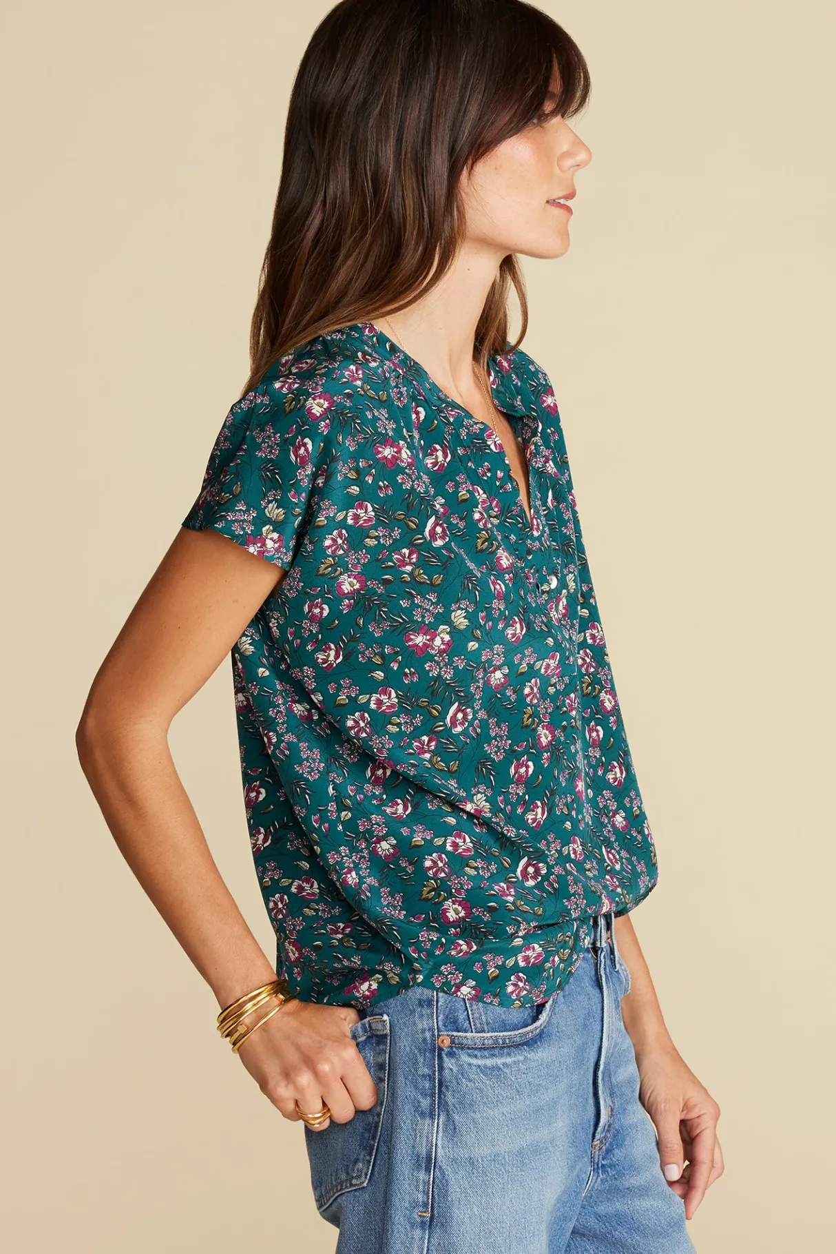 Amour Vert Renata Washable Silk Blouse ChloeGreenFloralPrint Fashion