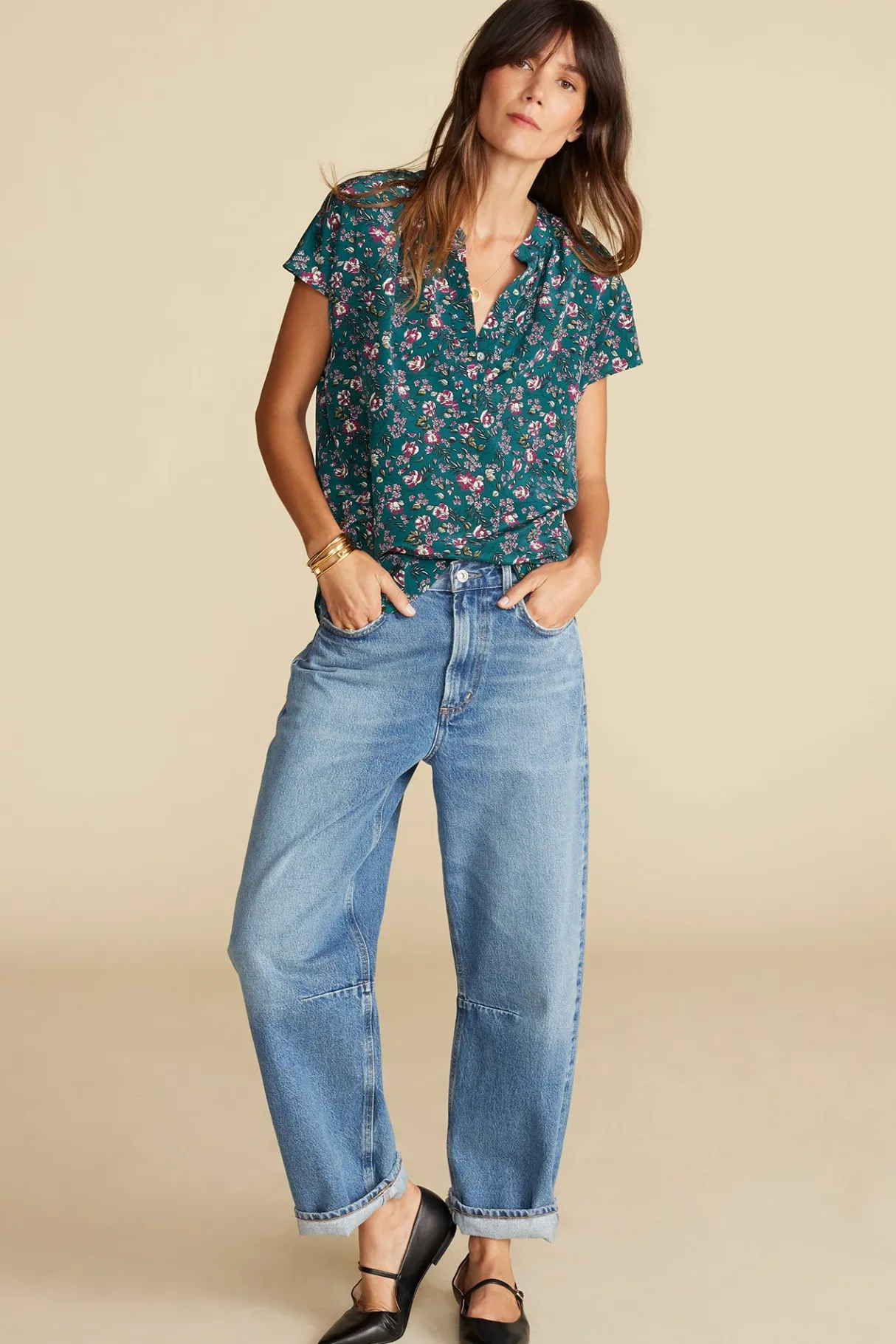 Amour Vert Renata Washable Silk Blouse ChloeGreenFloralPrint Fashion