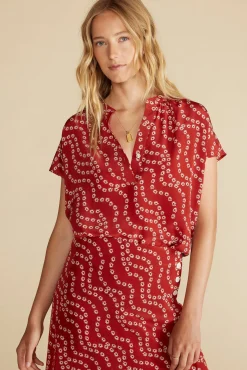 Amour Vert Renata Washable Silk Blouse RustVannesFloralPrint New