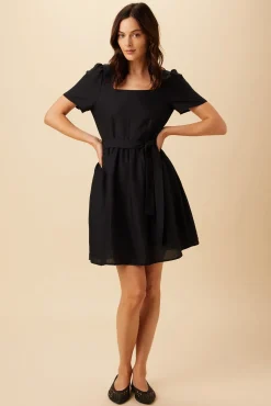 Amour Vert Ria Ramie Viscose Dress Black New
