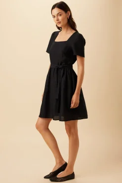 Amour Vert Ria Ramie Viscose Dress Black New