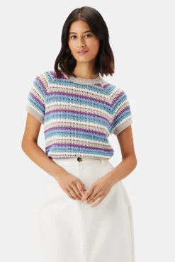 Amour Vert Rosario Crochet Top AquaBlueMultiStripe Clearance