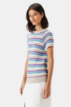 Amour Vert Rosario Crochet Top AquaBlueMultiStripe Clearance