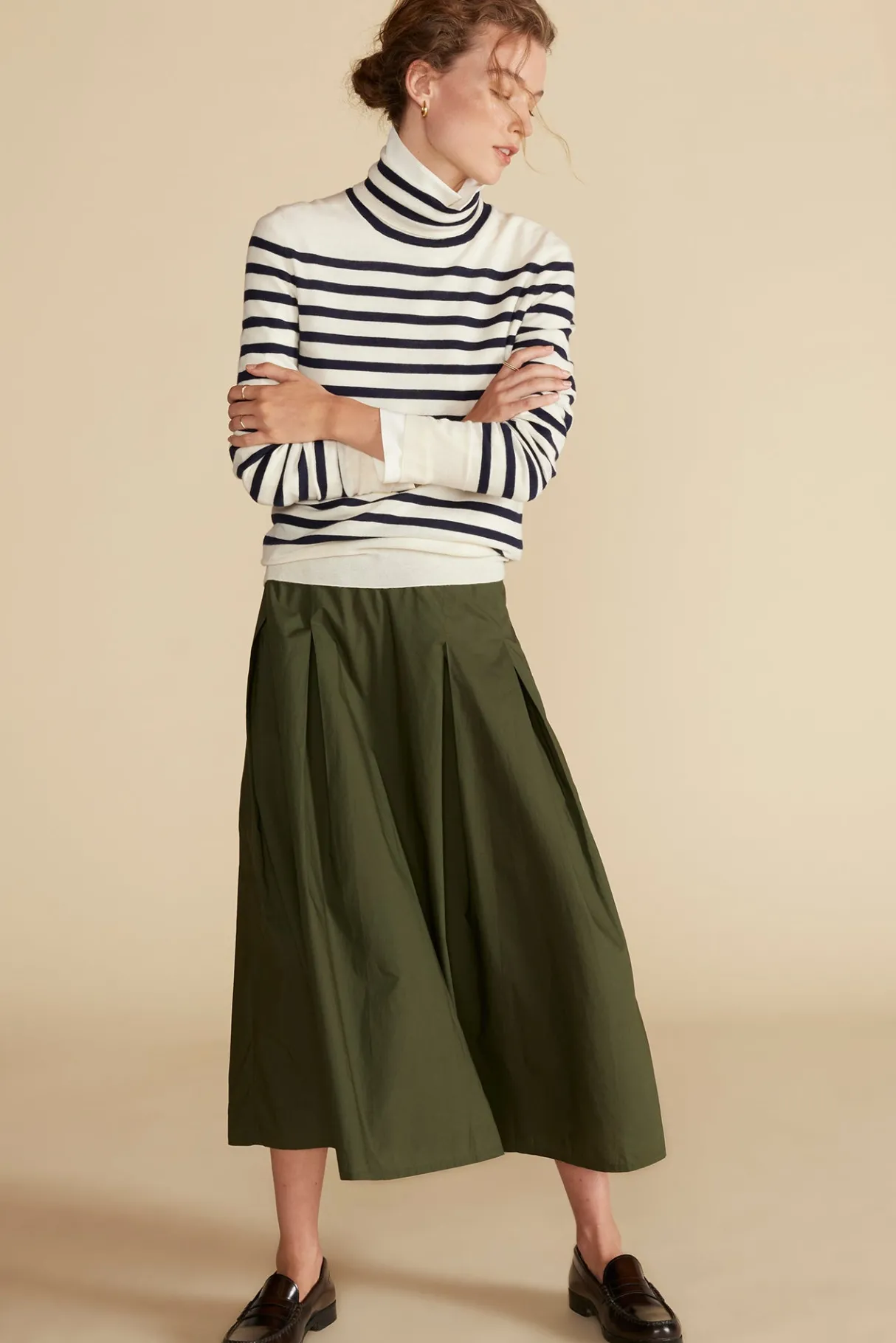 Amour Vert Roselle Pleated Poplin Skirt OliveGreen Online