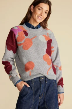 Amour Vert Rowan Jacquard Crew Neck Sweater GreyPenseePrint Online