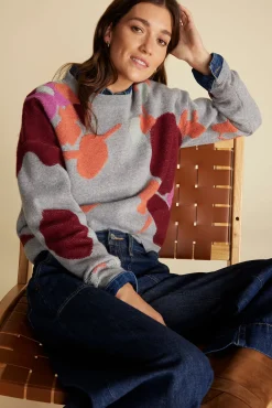 Amour Vert Rowan Jacquard Crew Neck Sweater GreyPenseePrint Online