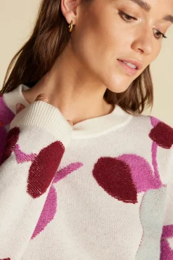 Amour Vert Rowan Jacquard Crew Neck Sweater IvoryPenseePrint Sale