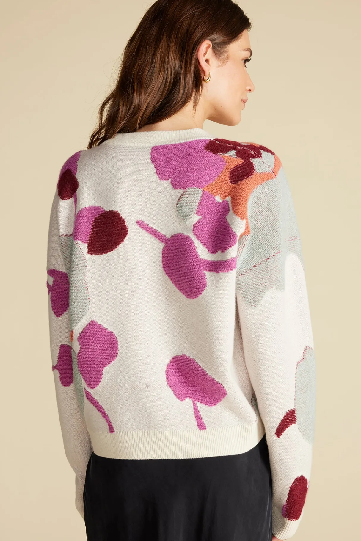 Amour Vert Rowan Jacquard Crew Neck Sweater IvoryPenseePrint Sale
