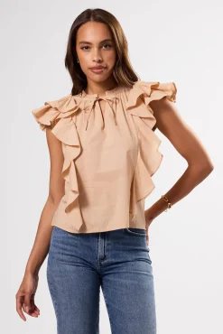 Amour Vert Ruffle Sleeve Top Biscotti Hot
