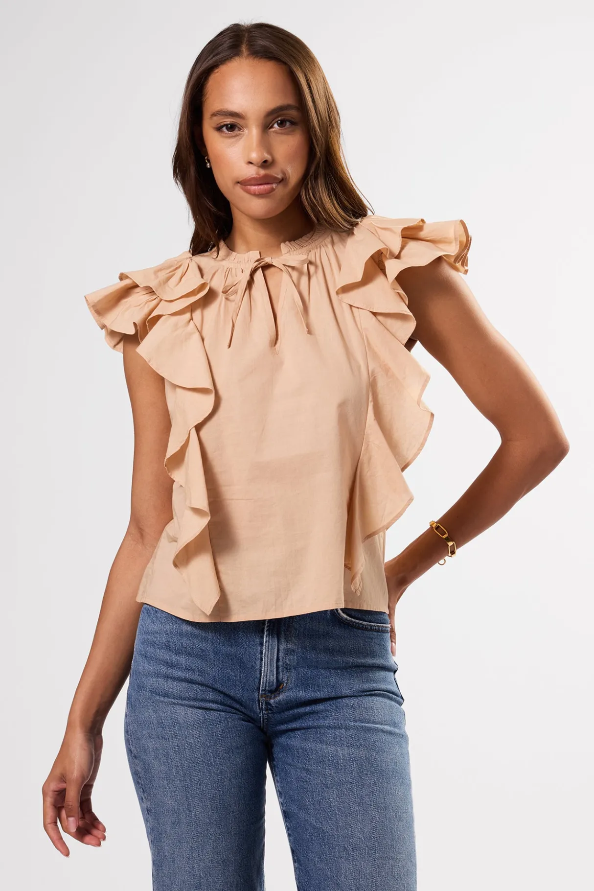 Amour Vert Ruffle Sleeve Top Biscotti Hot