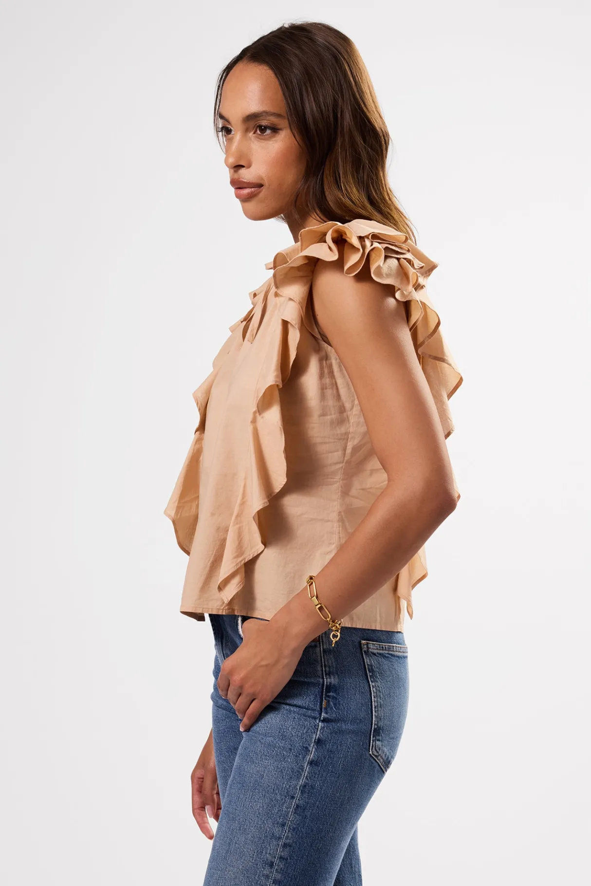 Amour Vert Ruffle Sleeve Top Biscotti Hot