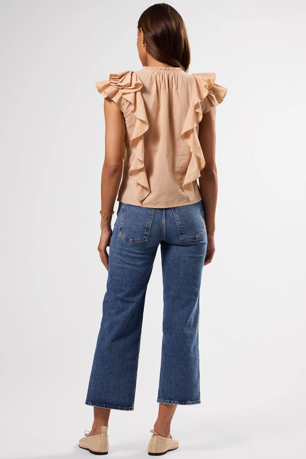Amour Vert Ruffle Sleeve Top Biscotti Hot