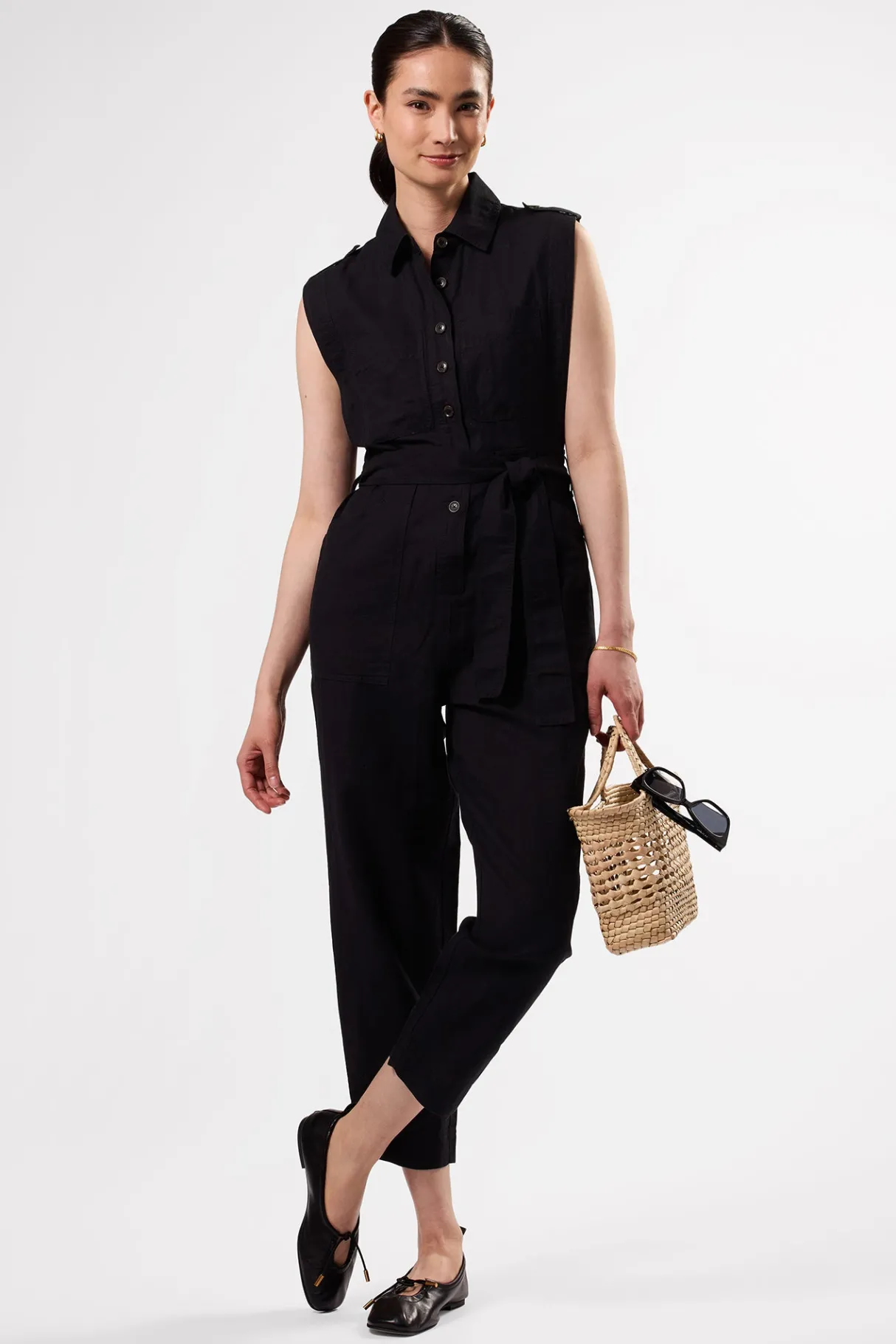Amour Vert Sienna Cotton Linen Jumpsuit Black Best
