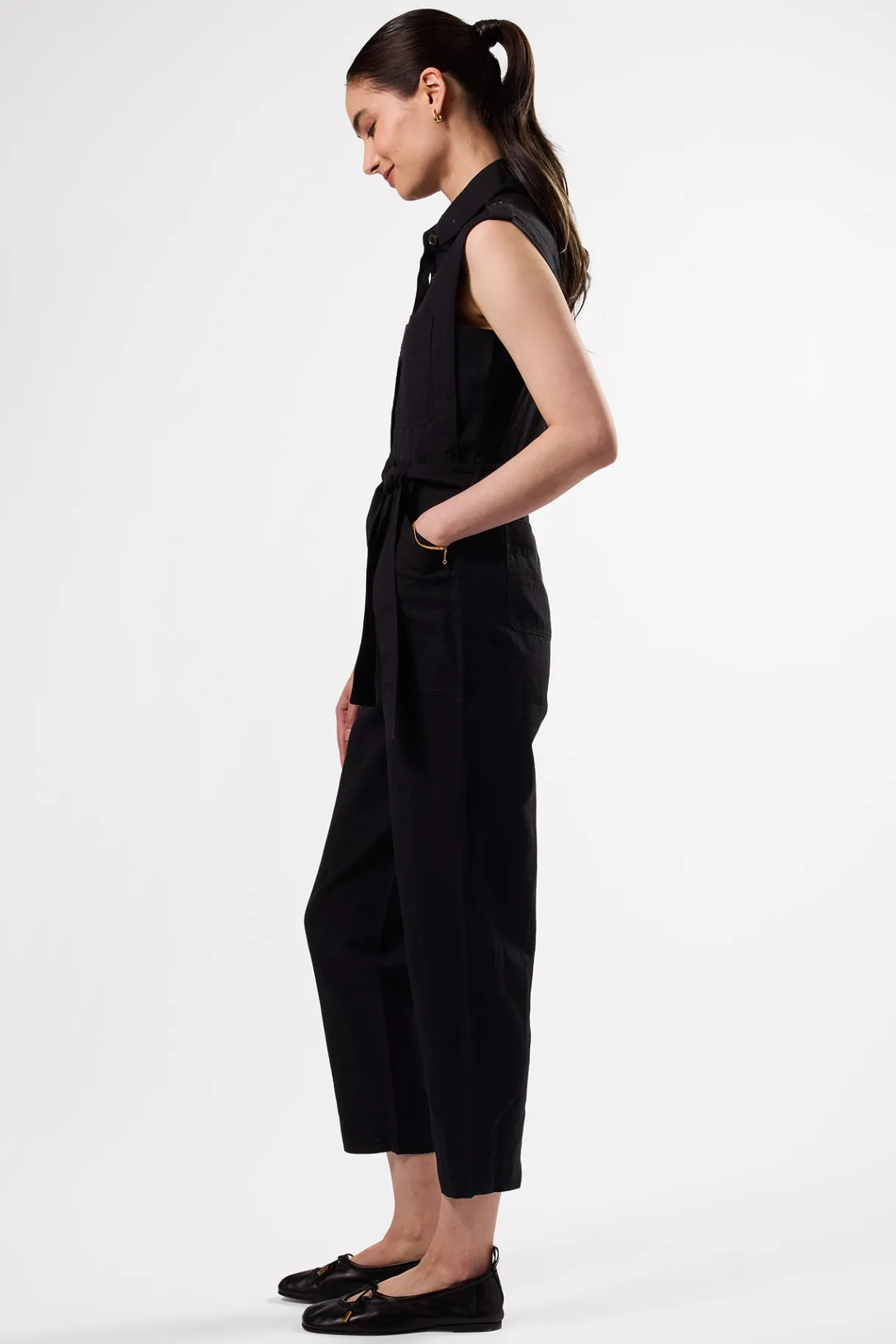 Amour Vert Sienna Cotton Linen Jumpsuit Black Best