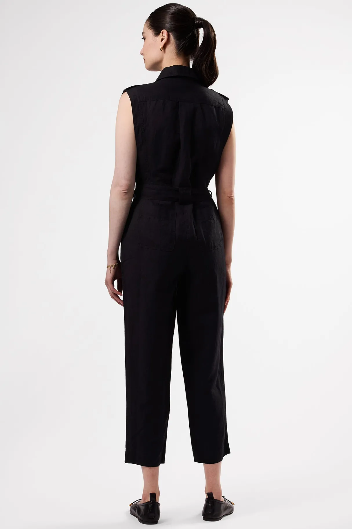 Amour Vert Sienna Cotton Linen Jumpsuit Black Best