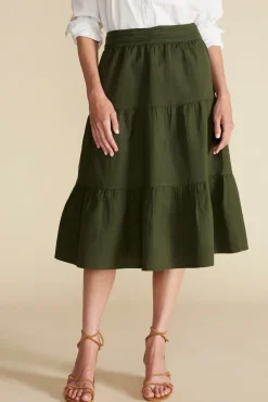 Amour Vert Silas Cotton Linen Skirt OliveGreen New