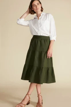 Amour Vert Silas Cotton Linen Skirt OliveGreen New