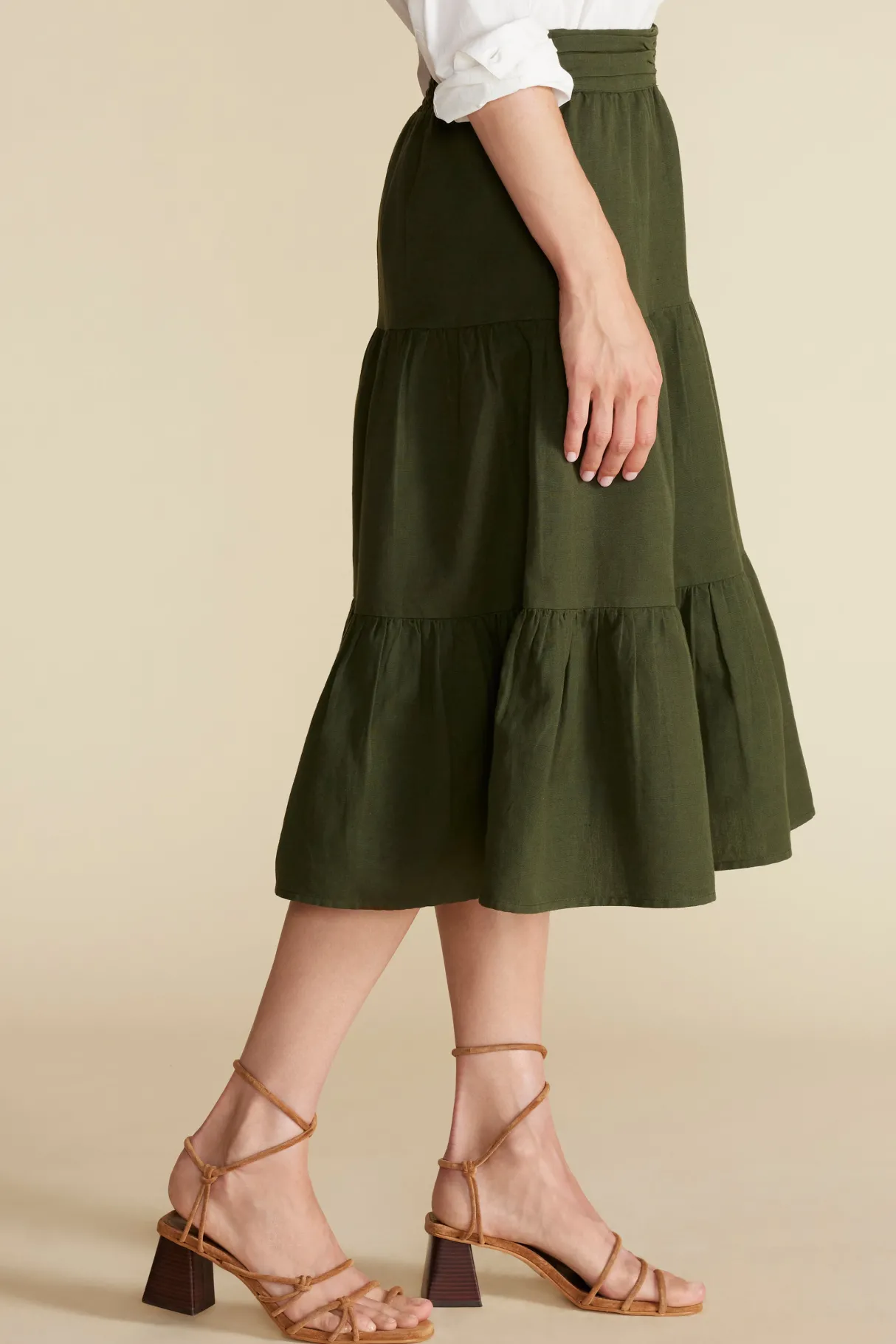 Amour Vert Silas Cotton Linen Skirt OliveGreen New