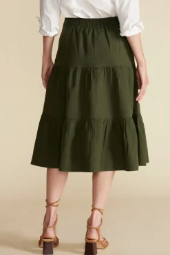 Amour Vert Silas Cotton Linen Skirt OliveGreen New