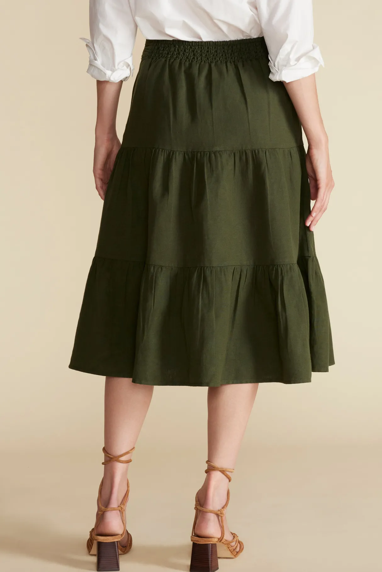 Amour Vert Silas Cotton Linen Skirt OliveGreen New