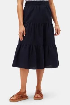 Amour Vert Silas Cotton Linen Skirt NavyBlue Best