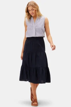 Amour Vert Silas Cotton Linen Skirt NavyBlue Best