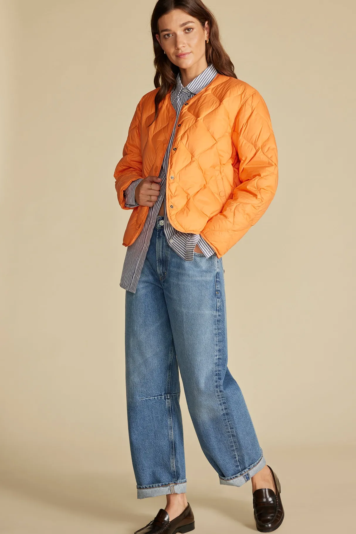 Amour Vert Solene Quilted Puffer Jacket ApricotOrange Fashion