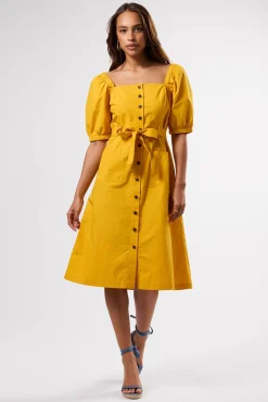 Amour Vert Square Neck Button Front Dress SoleilYellow Best