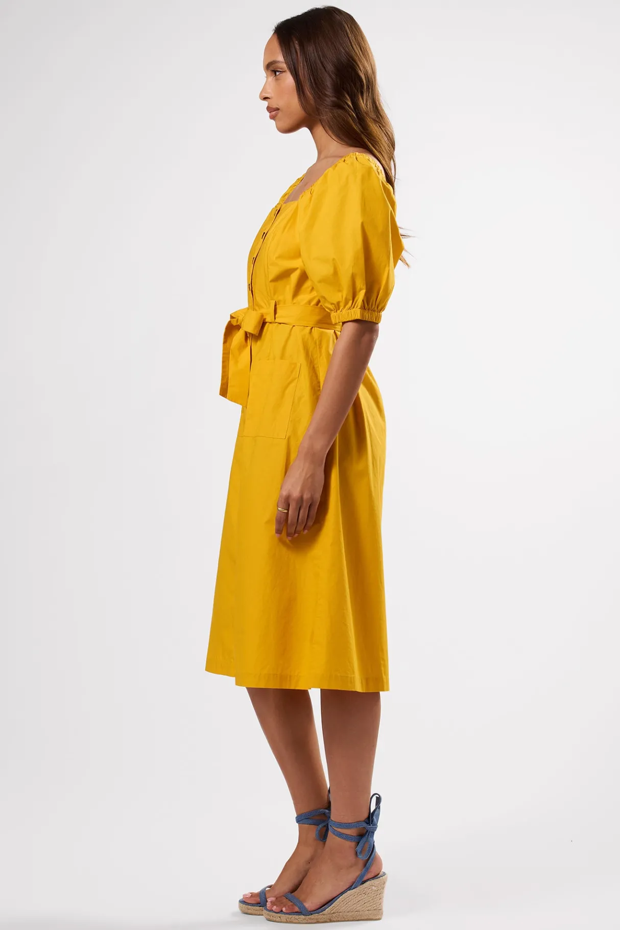 Amour Vert Square Neck Button Front Dress SoleilYellow Best