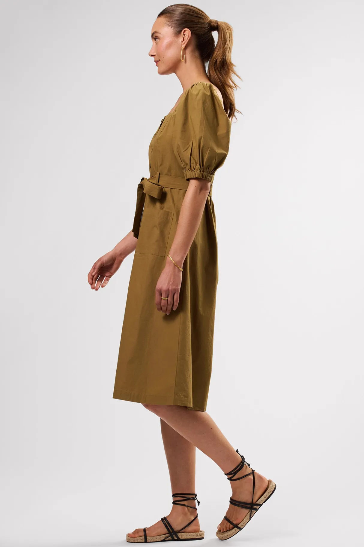 Amour Vert Square Neck Button Front Dress Elm New