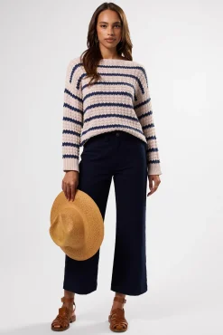 Amour Vert Stripe Novelty Sweater OatNavyStripe Discount