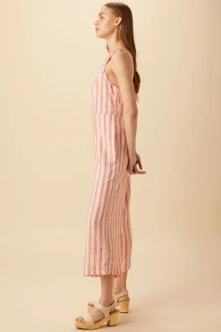Amour Vert Taya Linen Jumpsuit RustNaturalStripe Online