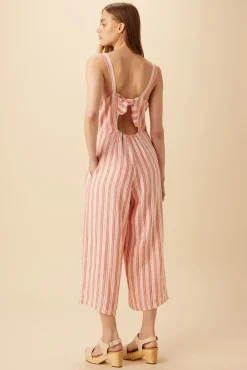 Amour Vert Taya Linen Jumpsuit RustNaturalStripe Online