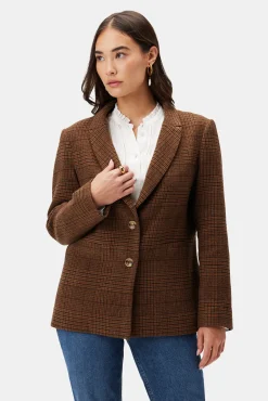 Amour Vert Tobie Single Breasted Blazer RustPlaid Sale