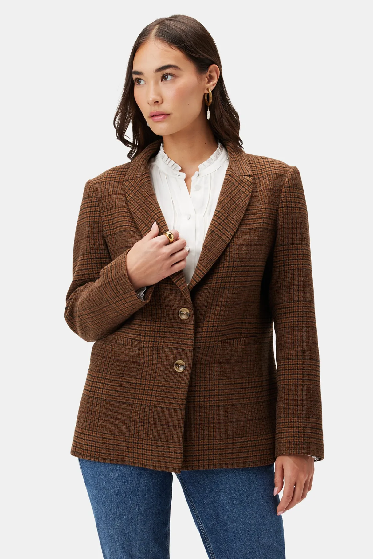 Amour Vert Tobie Single Breasted Blazer RustPlaid Sale