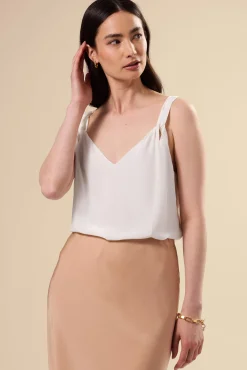 Amour Vert Twist Strap Washable Silk Tank Ivory Outlet